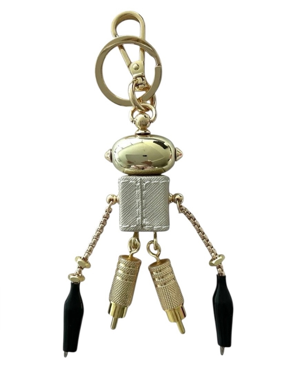 Prada Robot Keychain Charm Saffiano Leather Gold Black Bag Charm NEW - Picture 5 of 9